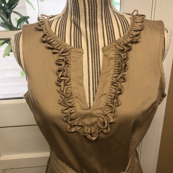 Talbots tan cotton blend dress w/ neckline detail - Picture 2 of 8